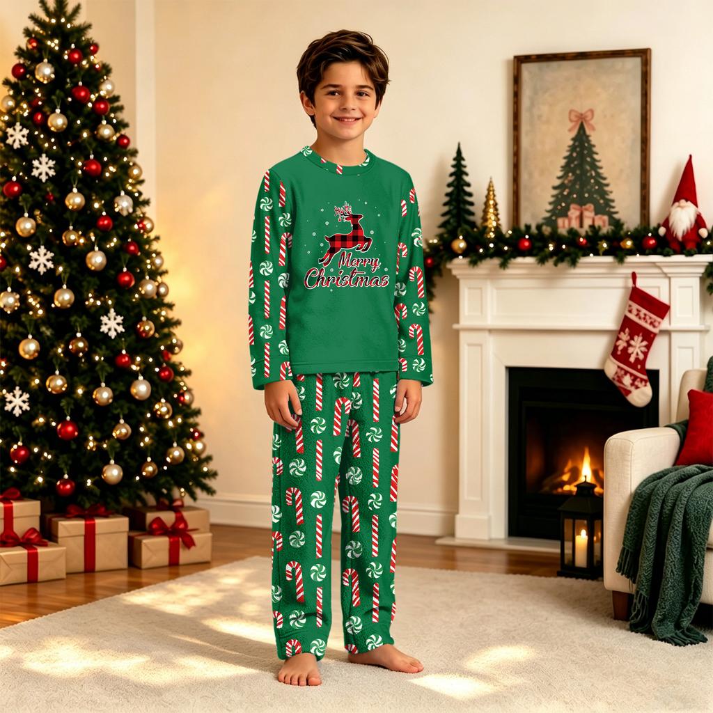 Family Matching Christmas Print Long Sleeve and Long Pants Pajama Set Loungewear for Men Women and Kids