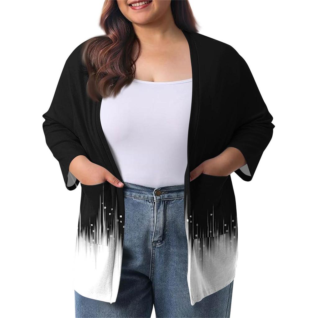 Women's Fall And Winter Fashion Casual Soild 3/4 Sleeve Mid-Length Cardigan Jacket