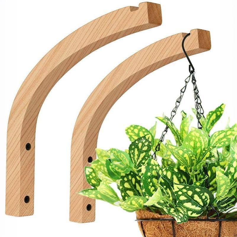 Minimalist Natural Wood Wall Plant Hanger Heavy Duty Hanging Flower Pot Hook for Modern Home Office Wall Decor