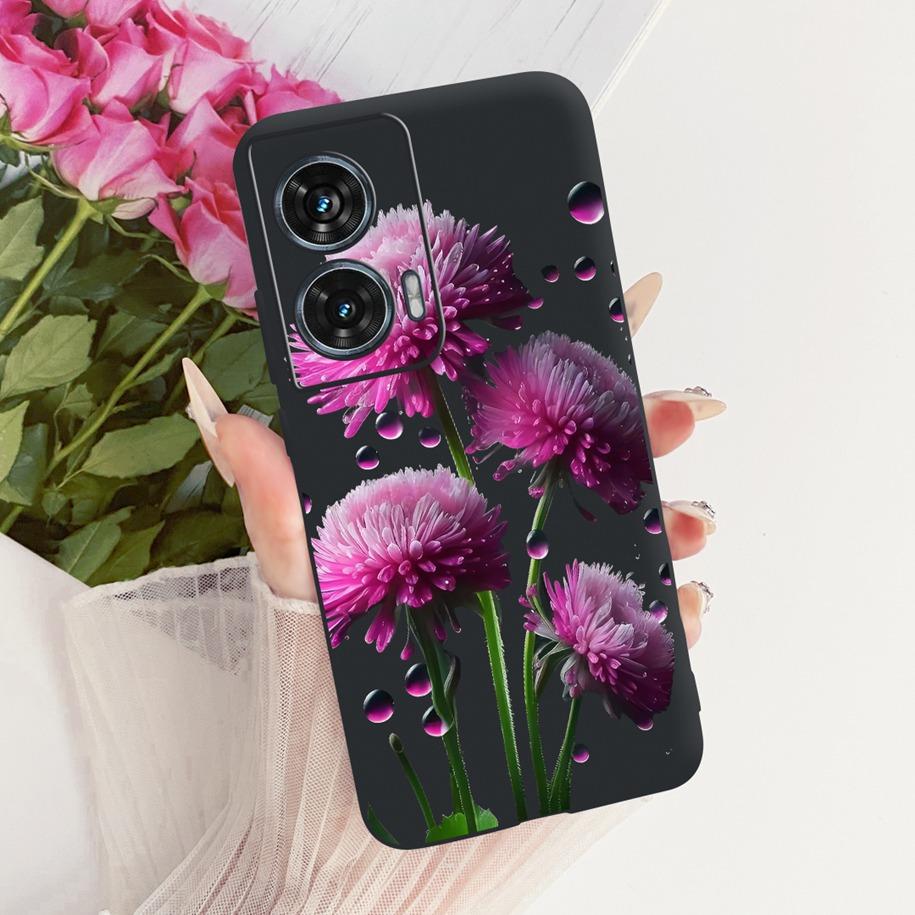 Hülle Für Motorola Edge 50 Fusion Cover XT2429-1 Beliebte Blume Weiche Schwarze Silikon Handyhüllen Für Motorola G96 5G MotoG96 Funda