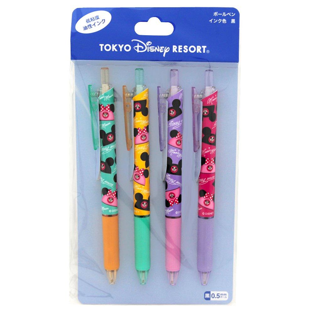 Set of 4 Ballpoint Pens Featuring Mickey and Minnie Mouse Featuring Ear Hats and an Cute Disney Stationery Designs, All-over Print.