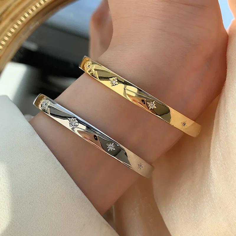 Exquisite Shining Star Zirconia Open Bracelet Fashionable Women's Evening Bracelet Girls Trendy Party Jewelry Gift