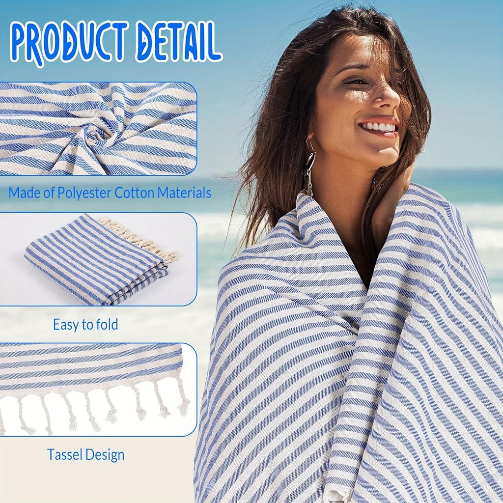 Extragroßes Türkisches Strandtuch Gestreift, Leicht, Schnelltrocknend für Pool, Schwimmen, Reisen, Camping, Boho-Stil, Hohe Farbechtheit