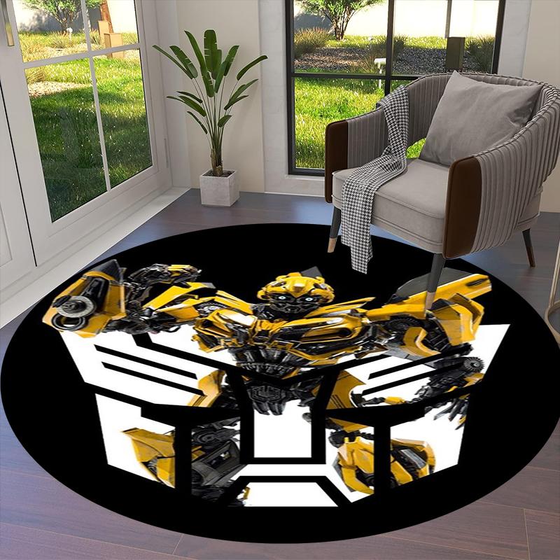 Bumblebee Transformers Round Area Rug,Carpet Rug for Living Room Bedroom Sofa Playroom Decor,Non-slip Floor Mat43