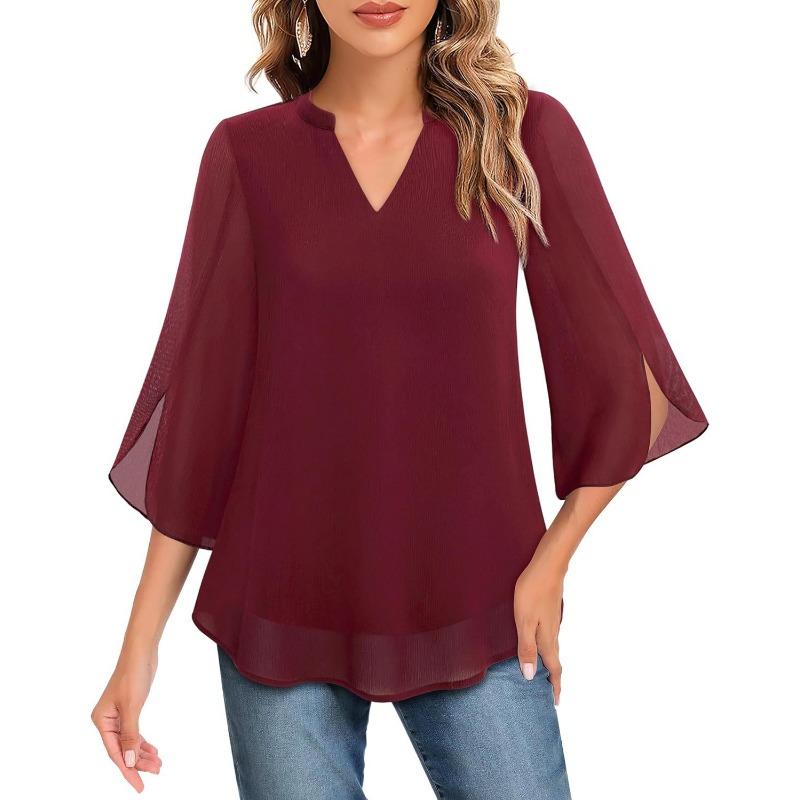 Summer New Women's Petal Sleeve Top Casual Loose V-neck Chiffon Shirt