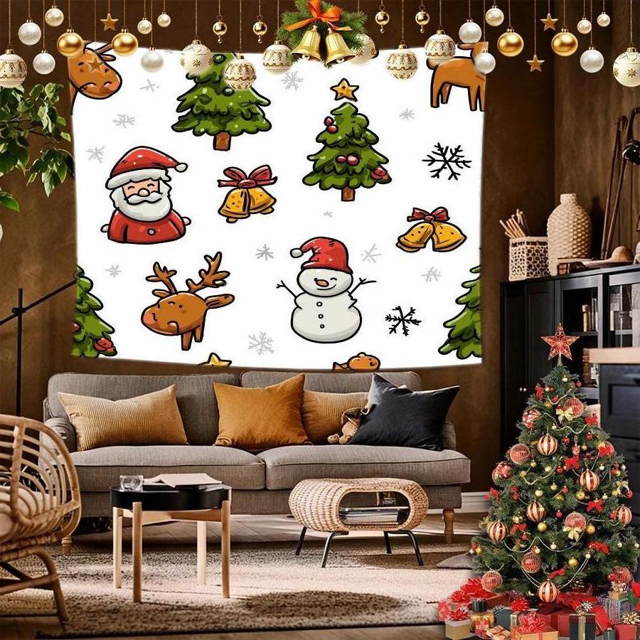 Christmas Cartoon Tapestry Background Cloth Hanging Cloth Bedroom Bedside Decorative Wall Cloth Rental Dormitory Tapestry