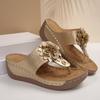 Flower platform flip-flops women's new summer fashion casual wedge heel pinch foot platform beach shoes