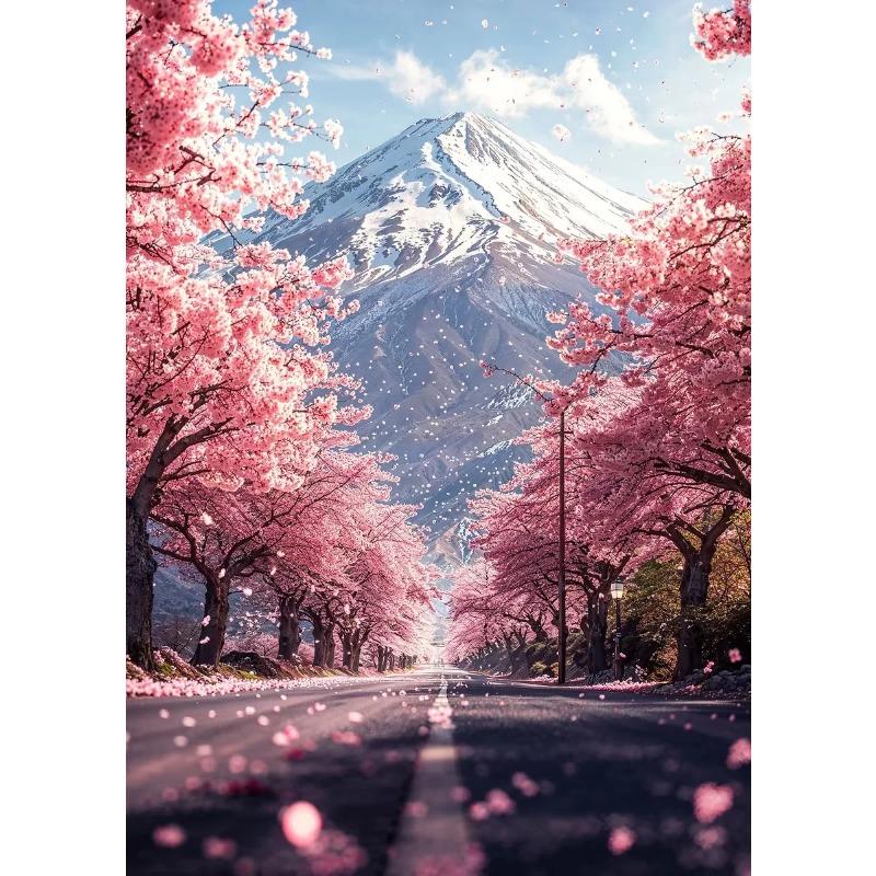 Pink City Asian Travel Japanese Cherry Blossoms At Mount Fuji Poster Light Prints Canvas Painting Wall Pictures Home Room Decor