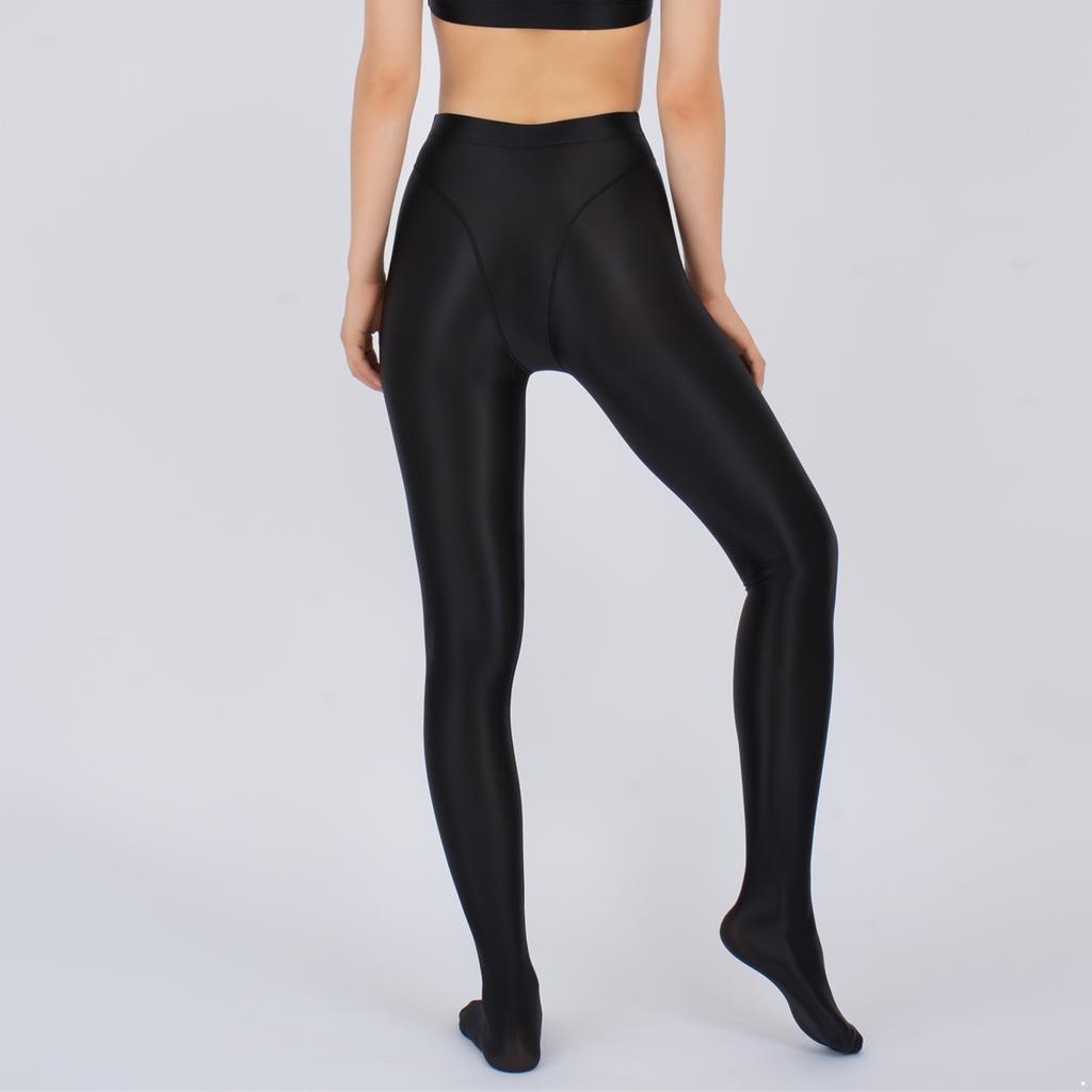 Womens Wet Look Glossy Leggings Elastic Waistband Footed Design Slim Fit Tights Nightclub Dancewear