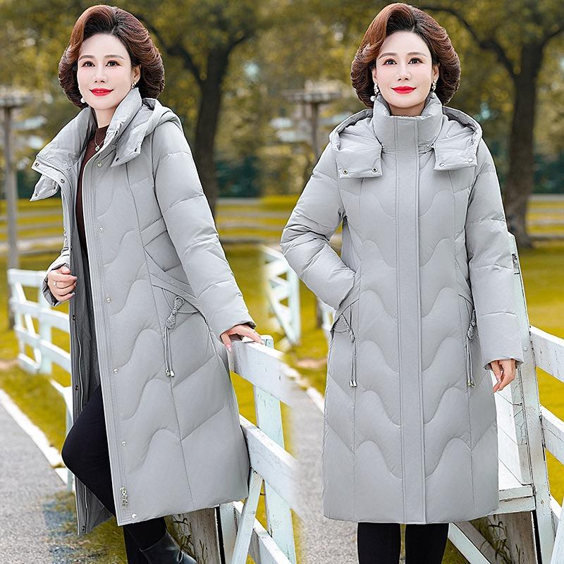 

Middle-aged and old women s down jackets women s medium and long winter new thickened thermal hooded mother jacket 6XL recommends 170-92.5 kg світло-сірого кольору