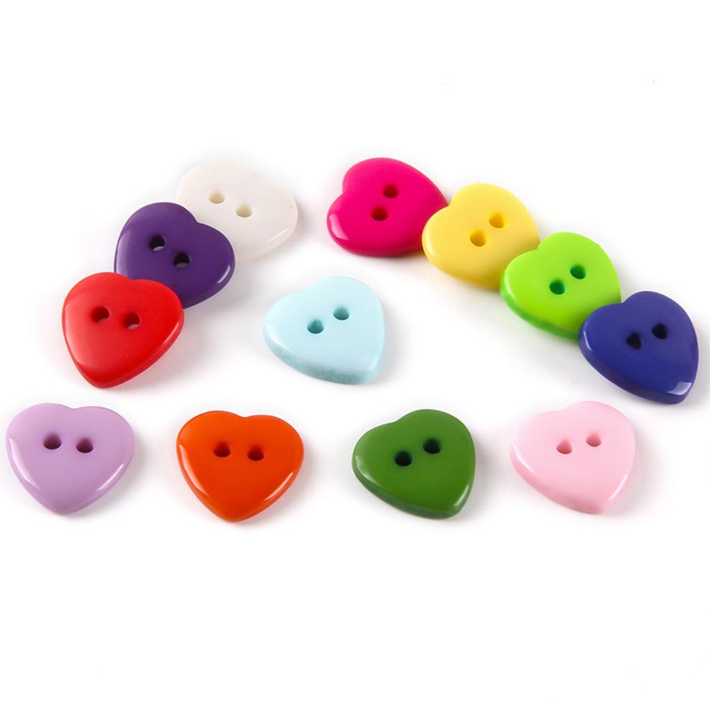 100 Pieces Heart Shape Plastic Buttons Knitting Sewing Fastener Mixed Color Button with 2 Holes DIY Connector for
