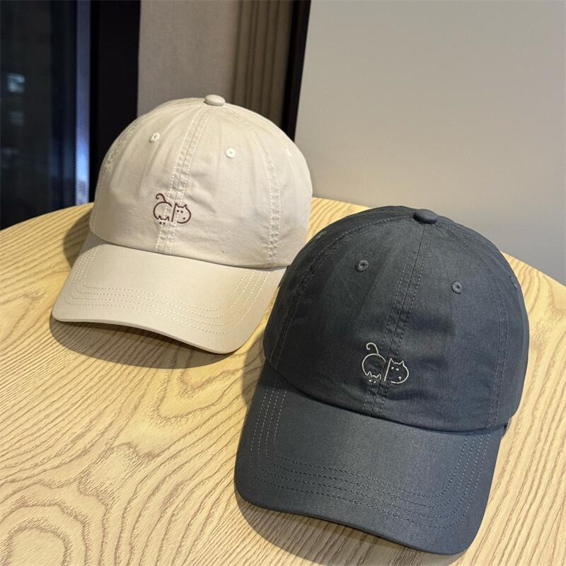 New macaron-colored cute cartoon embroidered soft-brim baseball cap for women with large head circumference, makes the face look smaller, versatile,