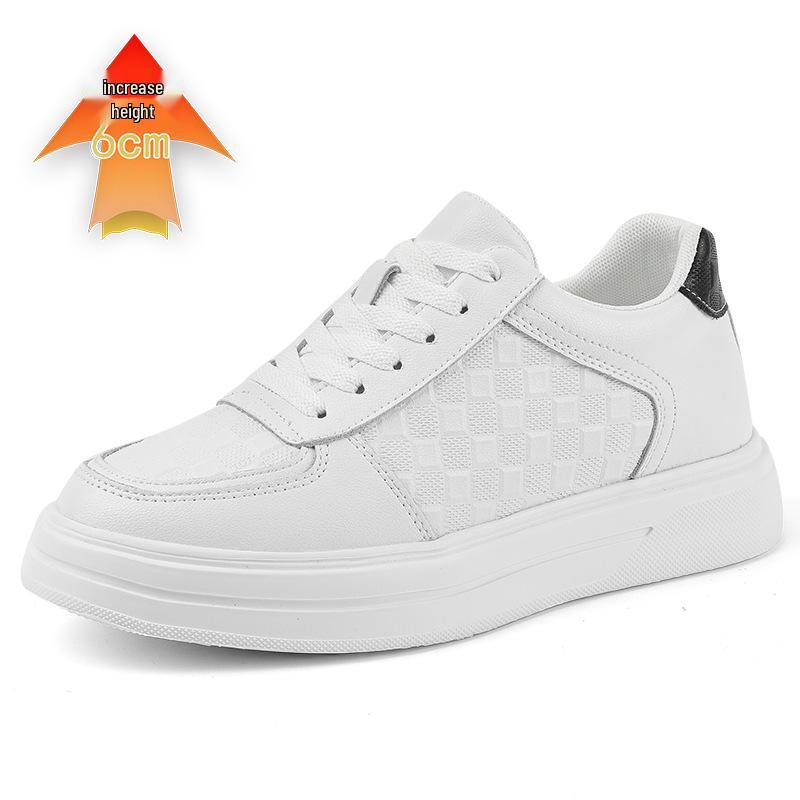 Men s Trendy Korean Style Breathable Hidden Height-Increasing Embossed White Sneakers Size 43
