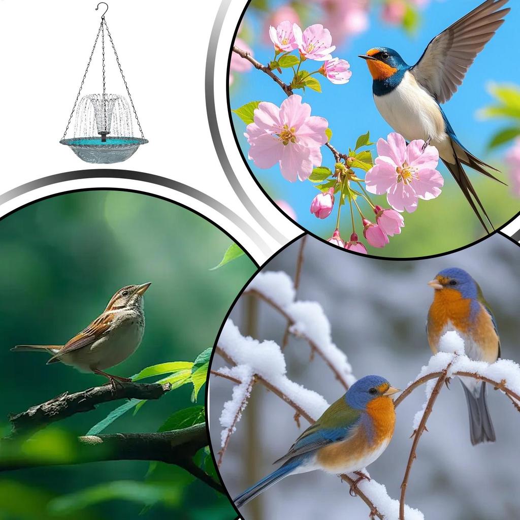 Bird Bath Solar Hangable Shower Bowl Solar Fountain for Bird Bath with Water Pump for Outdoor Patio Garden Backyard