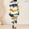 Women Plus Size Printed Two Piece Set Round Neck Long Sleeve Side Slit Long Top Fitted Pants