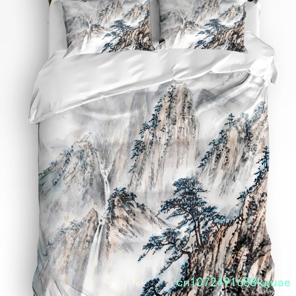 3pcs Bedding Set Canada Lake Landscape Rock Mountain Peaks Trees Duvet Cover Pillow Case Boy Kid Teen Girl Bedding Covers Set
