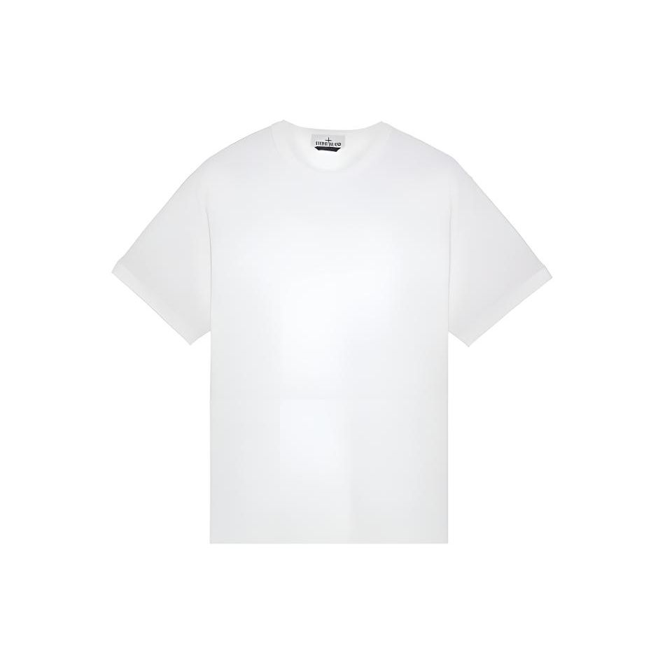 Stone Island Plain Logo Printed Crew Neck Short Sleeve T-Shirt Men Tops White 801520457-V0001 L