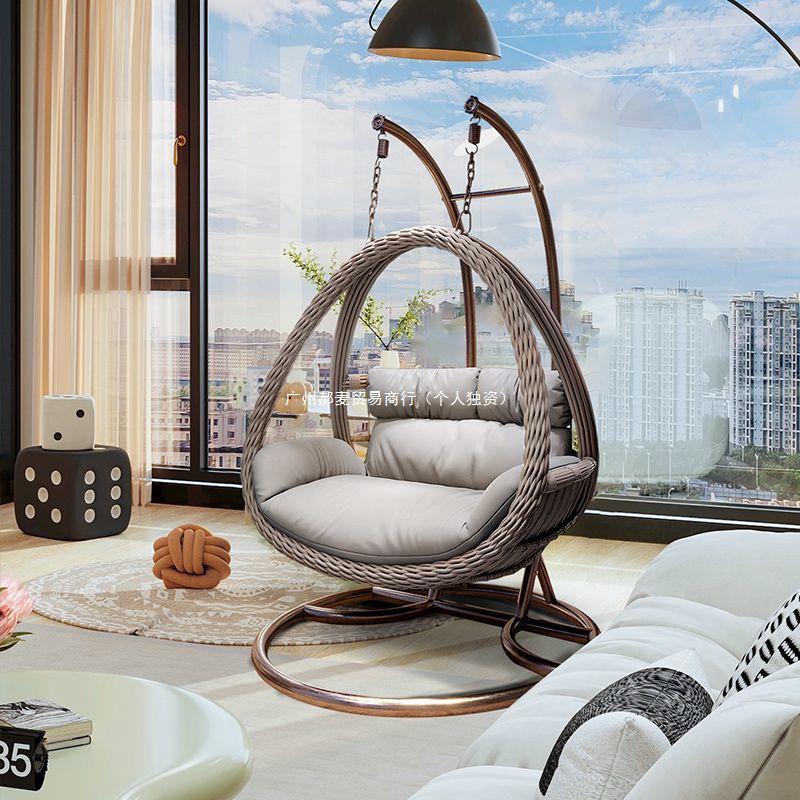 Outdoor Double Swing Rocking Chair Set with Table & Hanging Chair for Balcony or Courtyard Leisure