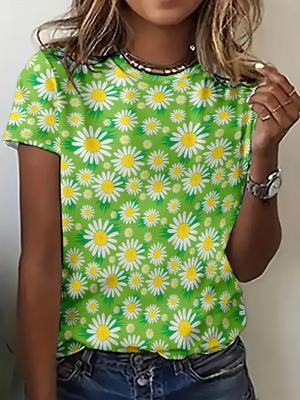 New Summer T Shirts Fresh Sweet Flower 3D Print Women T Shirt Loose Short Sleeve O-Neck Tees Shirts Girls Tops