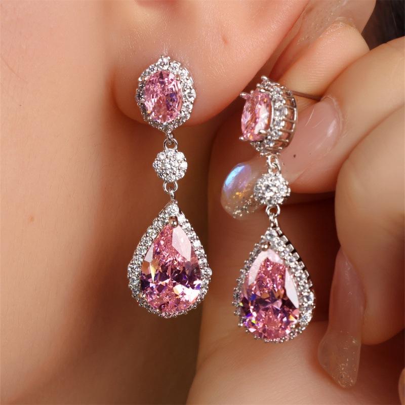 Wish Flower Fat Square Pink Diamond Earrings Simple Personality Niche Earrings Earrings
