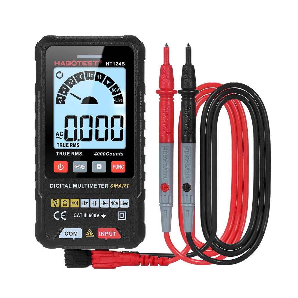 HABOTEST HT124B Smart Digital Multimeter 4000 Counts True   Auto Ranging Voltage Meter with Backlight LCD Screen 600V AC   Voltmeter Electric Test 