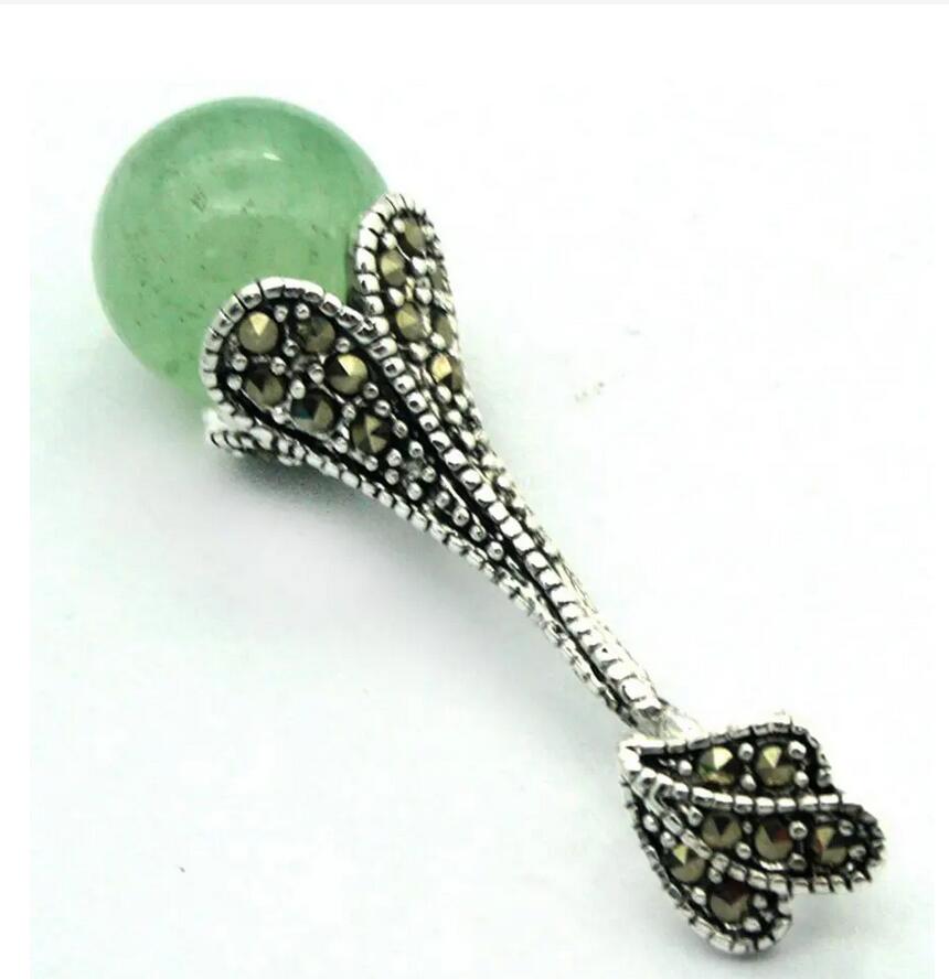 

Винтажный натуральный светло-зеленый нефритовый кулон из стерлингового серебра 925 пробы с марказитом