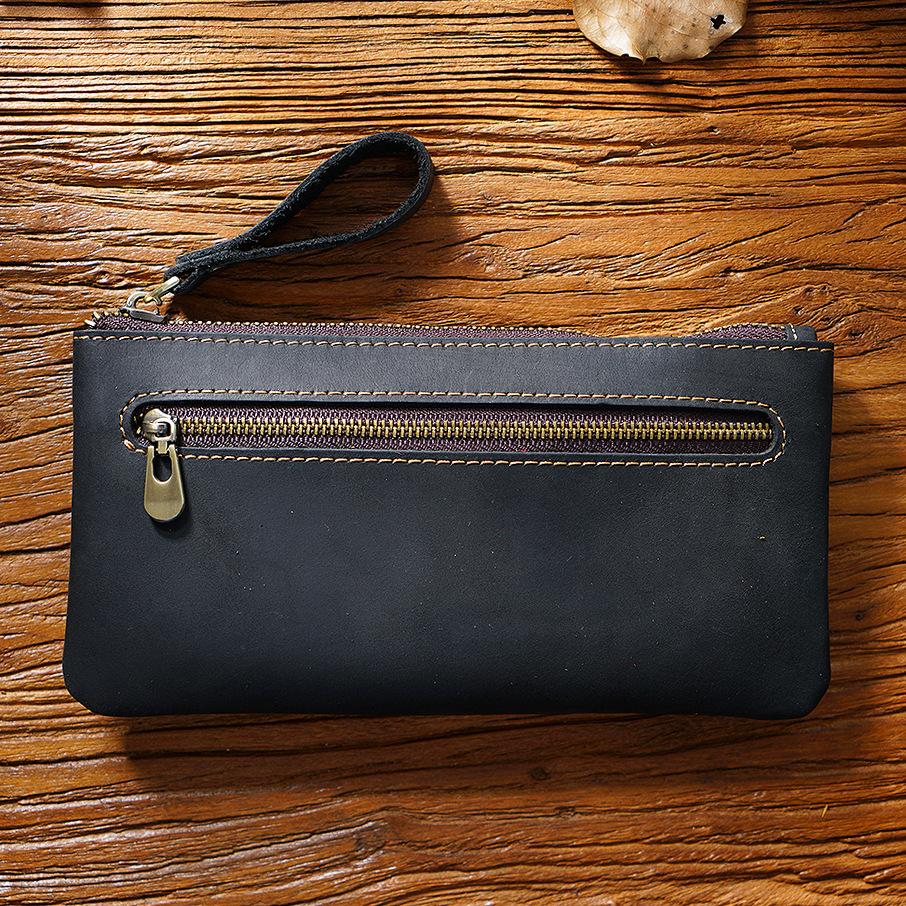 2026 Retro Crazy Horse Leather Zipper Pencil Case Creative Portable Simple Hand Grab Storage Bag Large Capacity Pencil Case New Product