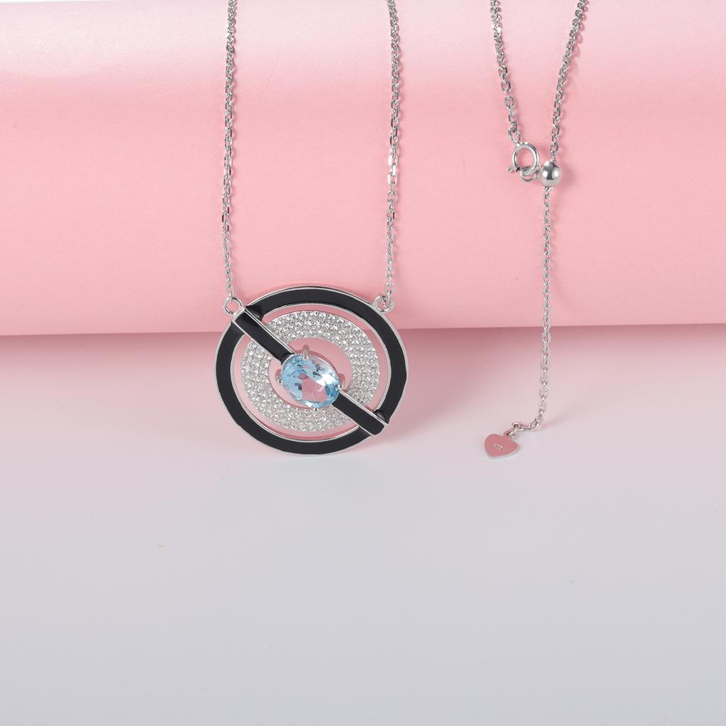 Original Designer Natural Topaz Enamel Pendant, Personalized Ring Design 925 Silver Colored Gemstone Necklace Pendant