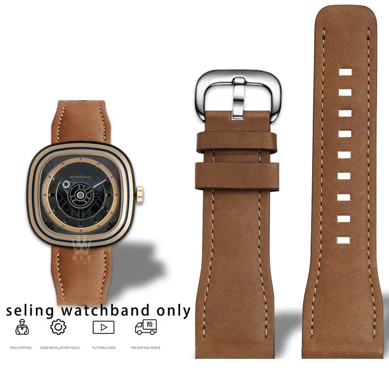 Rindsleder-Armband für Sevenfriday Uhr T1 T2 T3 Serie Uhrenarmband 26mm Herrenarmband Armband Zubehör braun grünes Armband