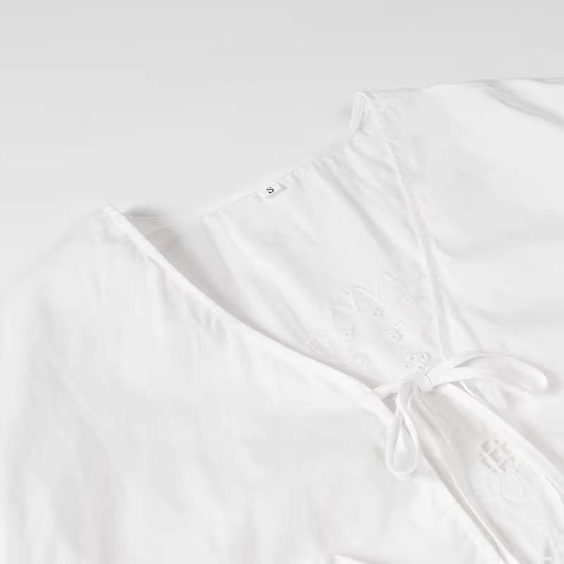 2025 Spring Women's Fashion Hollow-Out Embroidered Lace-Up Shirt Top