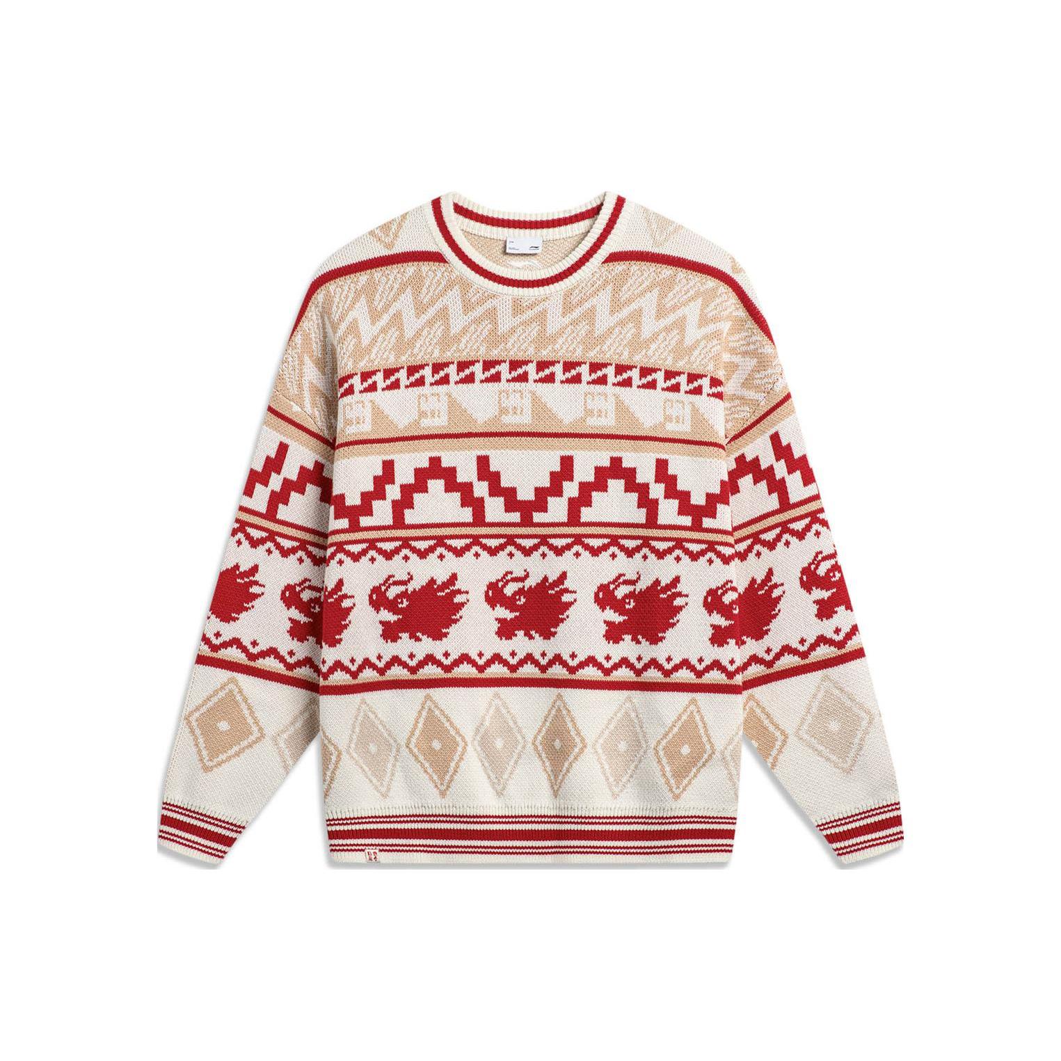 Li Ning Sweaters Men s Ecru Crew Neck Moderate Other AMBU025-2 L