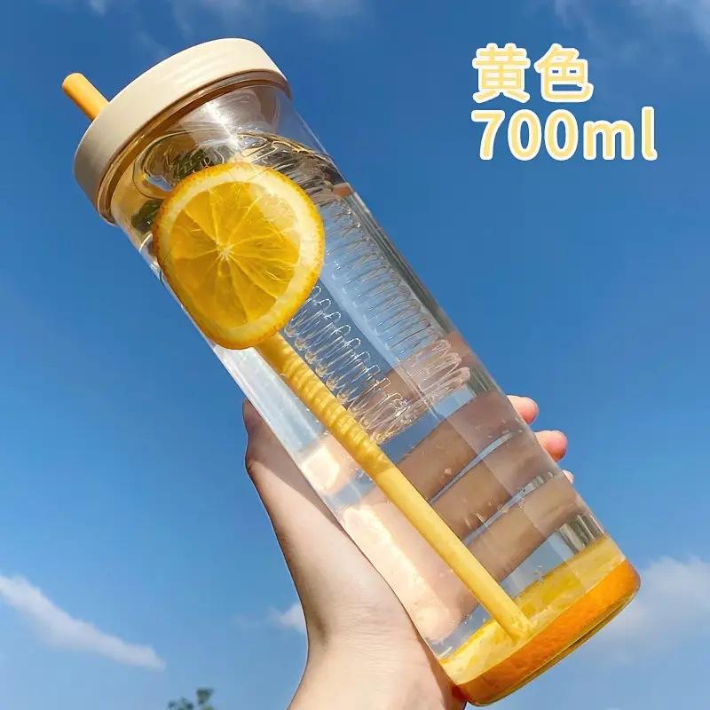 Water Bottle Summer High Value Lily of the Valley Plastic Cup Double Drink Coffee Cup Car Large Capacity Drop Resistant Handle Cup Straw Water Cup