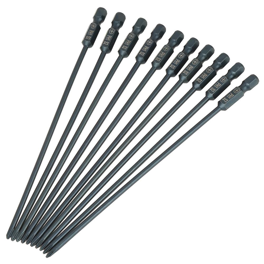 

10pcs S2 Steel Cross Head PH1 Screwdriver Bits Set 14inch Hex Shank 150mm