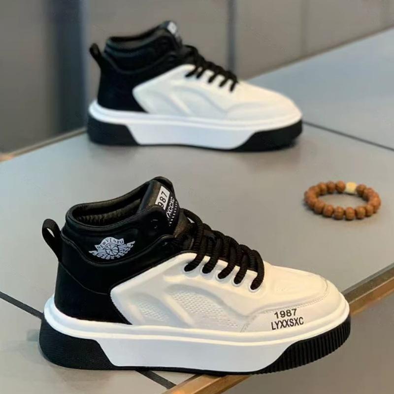 Winter new thick-soled high-top board shoes single cotton leather perforated casual shoes ok