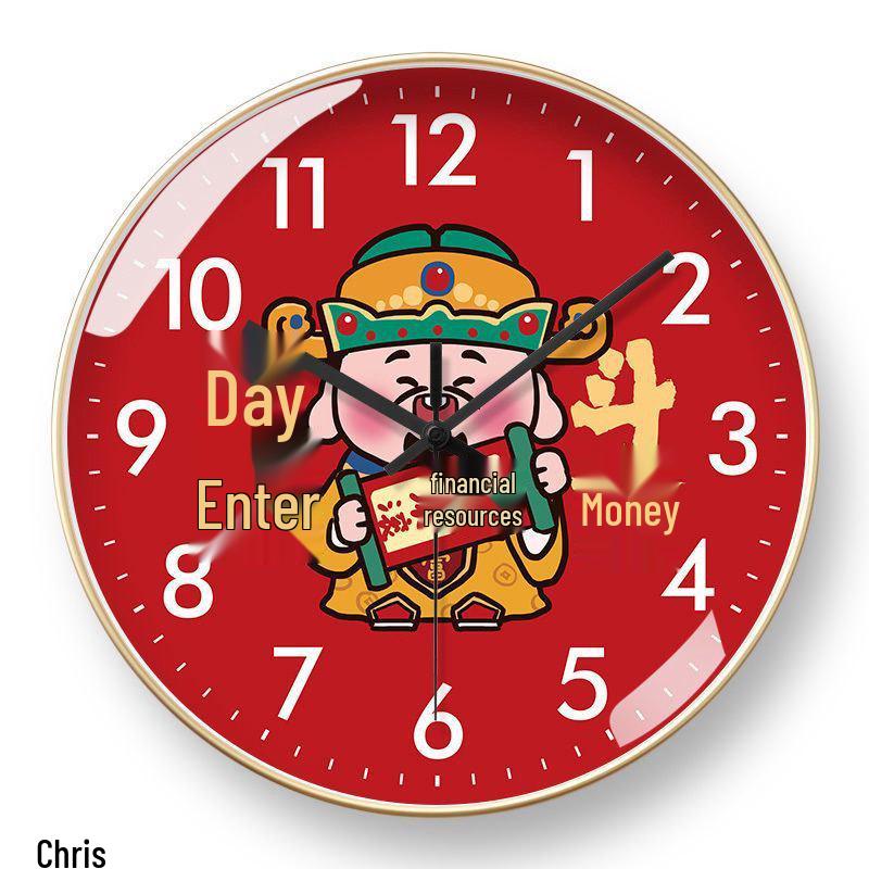 God of Wealth Luxury Silent Wall Clock - New Chinese Style for Living Room