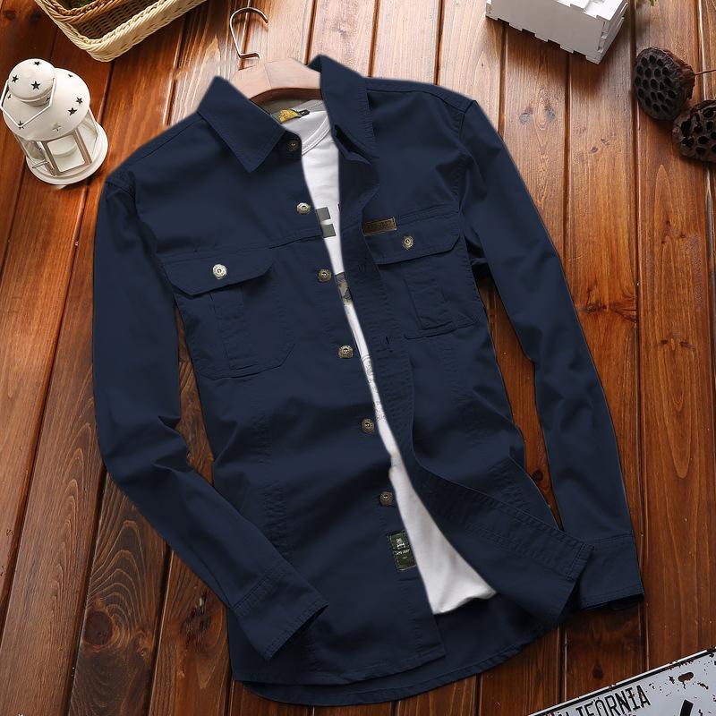 New Men's Spring and Autumn Long-sleeved Solid Color Shirt Military Uniform Outdoor Shirt Large Size Outdoor Workwear