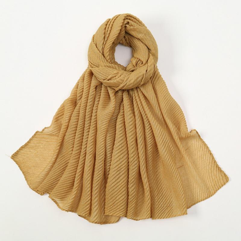 New solid color simple silver silk crumpled long towel elegant women's retro ethnic headscarf fashionable plain versatile yarn