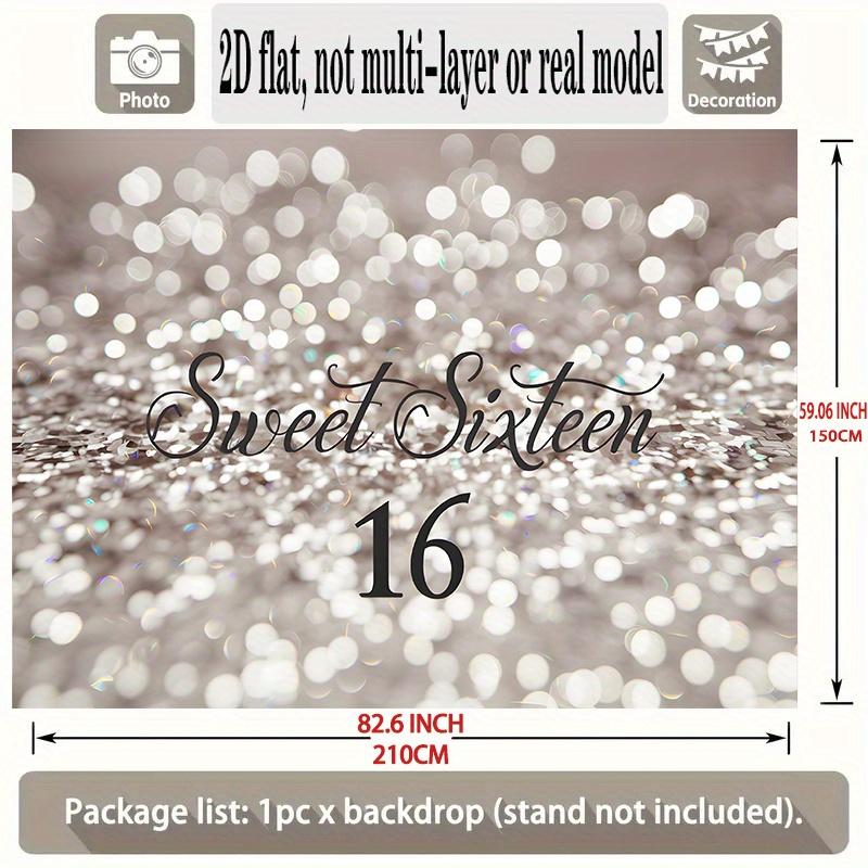 Sweet Sixteen Birthday Banner, Silver White Sparkle Backdrop Wall Decor for Party