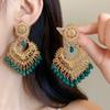 Rhinestone Tassel Water Droplet Earrings Beaded Tassel Exaggerated Tassel Earrings  Women