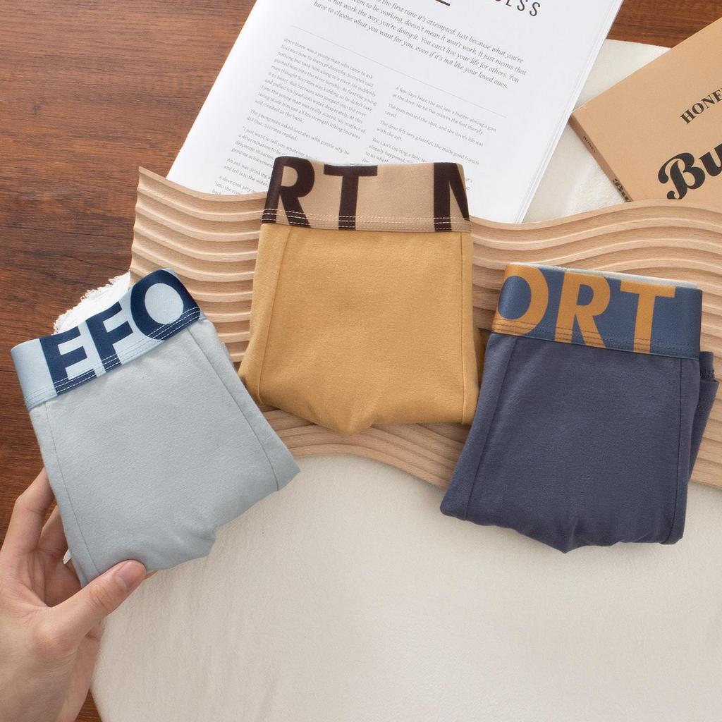 Men's Pure Cotton Boxer Briefs with Antibacterial Cordyceps and Breathable Crotch in Trendy Letter Design