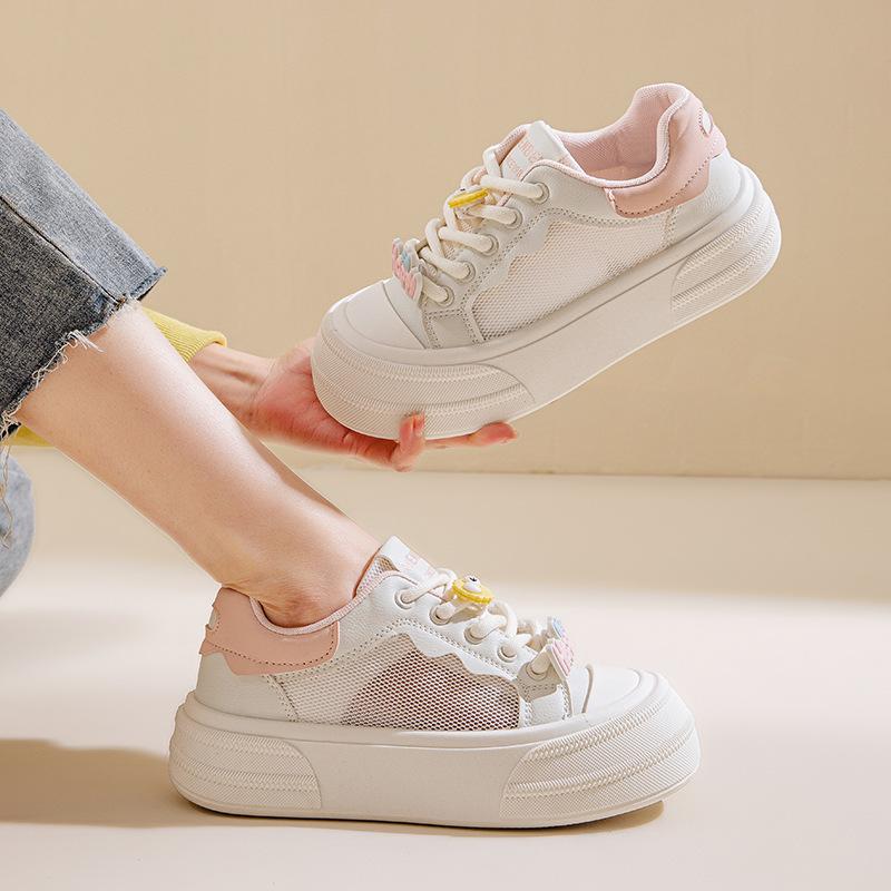

Summer mesh breathable big head white shoes women s 2025 new popular versatile casual sports shoes thick baseplate shoes tide 35 розовый