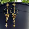 Overdreven Persoonlijkheid Goudkleurig Slang Zon Ster Kwastje Roestvrij Staal Hangende Oorbellen voor Vrouwen Hallowmas Feest Sieraden Cadeau