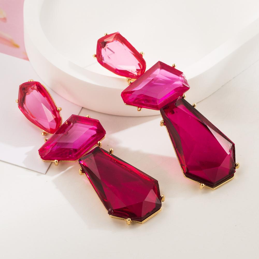 Irregular Geometric Polygon Earrings, with Exaggerated and Long Design, Multi-layered Alloy Resin Ear Accessories
