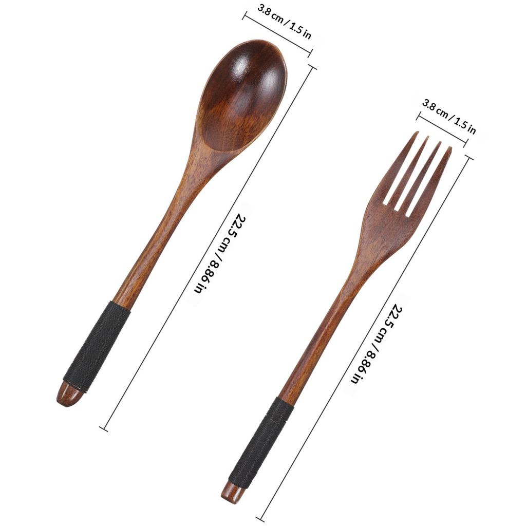 Portable Wooden Spoon with Fork Set Lightweight Easy Carry Tableware for Home Office Camping Hiking Outdoor Adventures