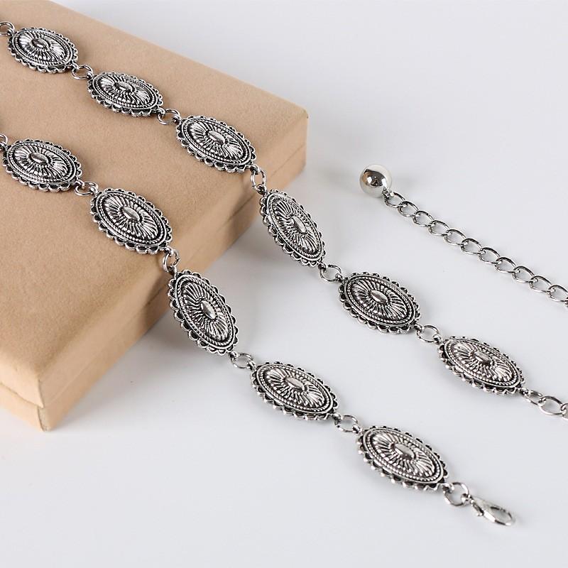 Cintura a catena in metallo stile etnico versatile retrò bohémien per donna moda catena per maglione sigillo in vita accessori decorativi per il corpo