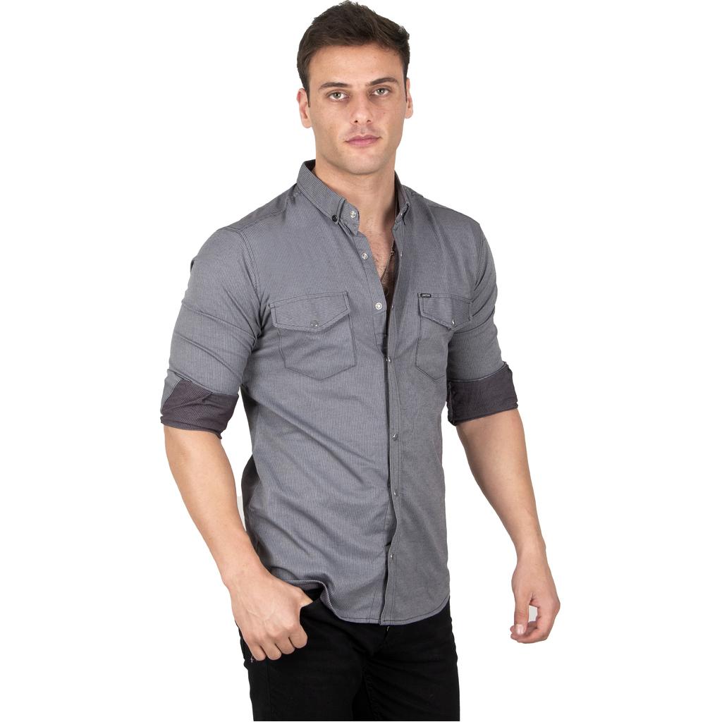 DeepSEA Herren-Hemd aus gestricktem Stoff mit Druckknopf und doppelter Tasche 2300415