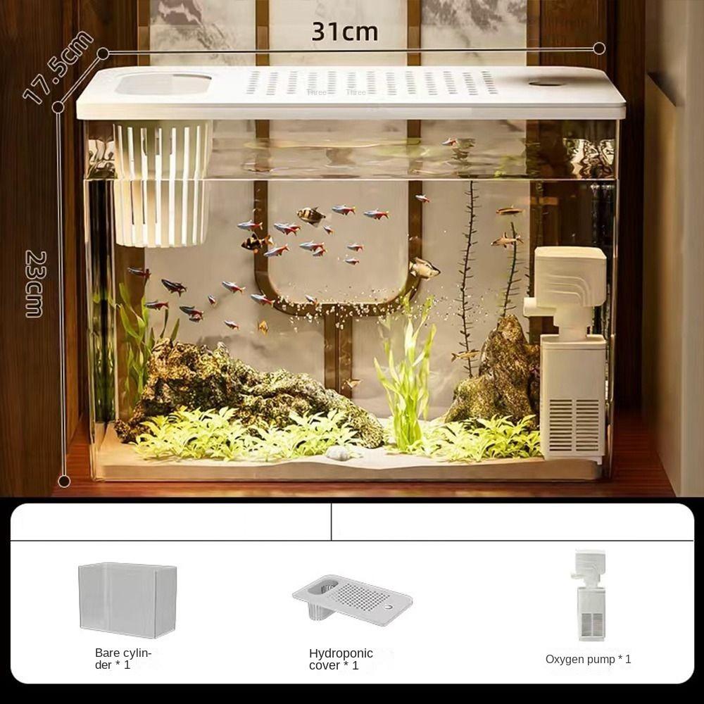 Transparent Desktop Aquarium with Lid Turtle Tank Durable Ecological Water Tank  for Home