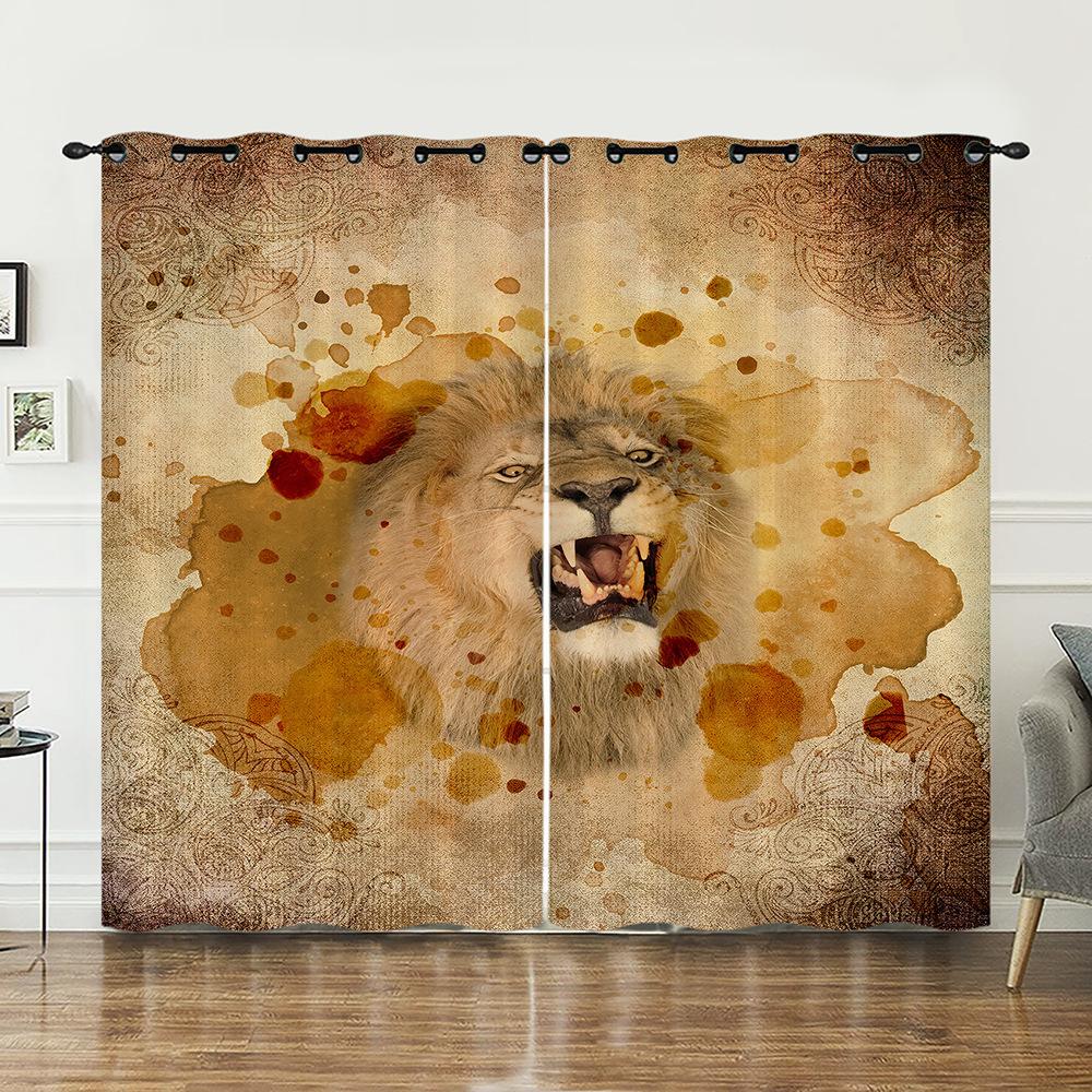 Штора Животное Тигр Роза Мультяшная Кибер-штора Цифровая печать Светонепроницаемая штора Без пробивания 2pcs*97cm*114cm*2