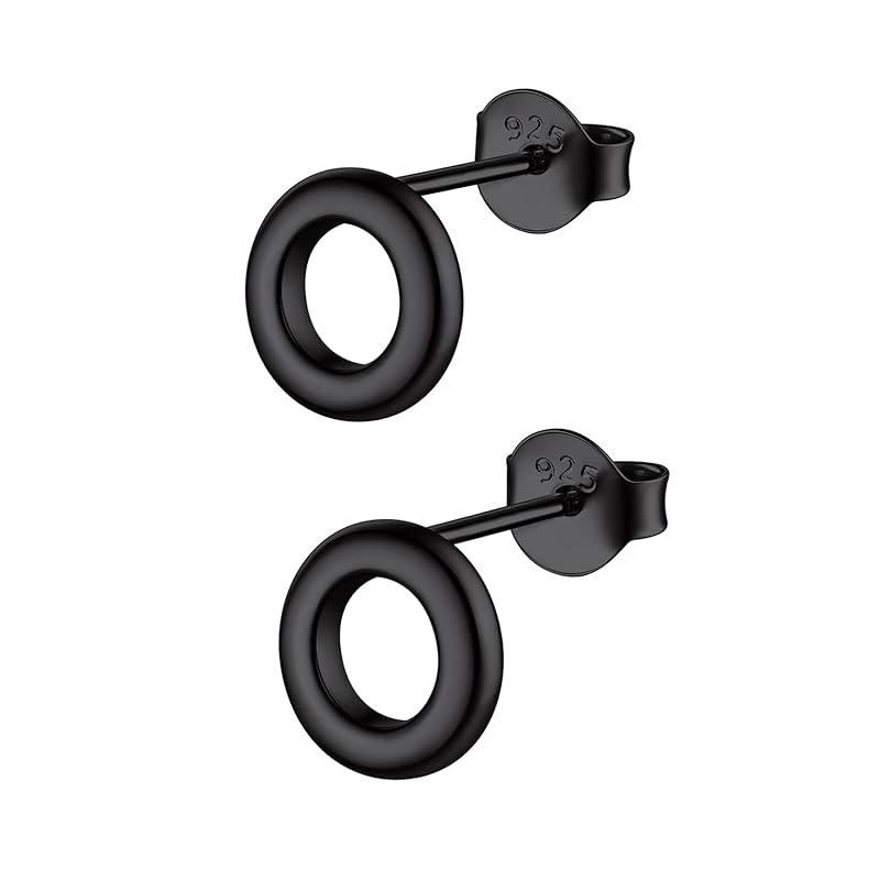 

FOCALOOK earrings ladies silver 925 men s metal allergy Leave it on small accessories Popularity mini simple black