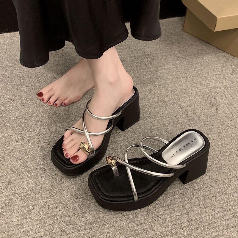 Silver toe platform sandals women's summer new retro outer wear versatile height increase muffin bottom casual
